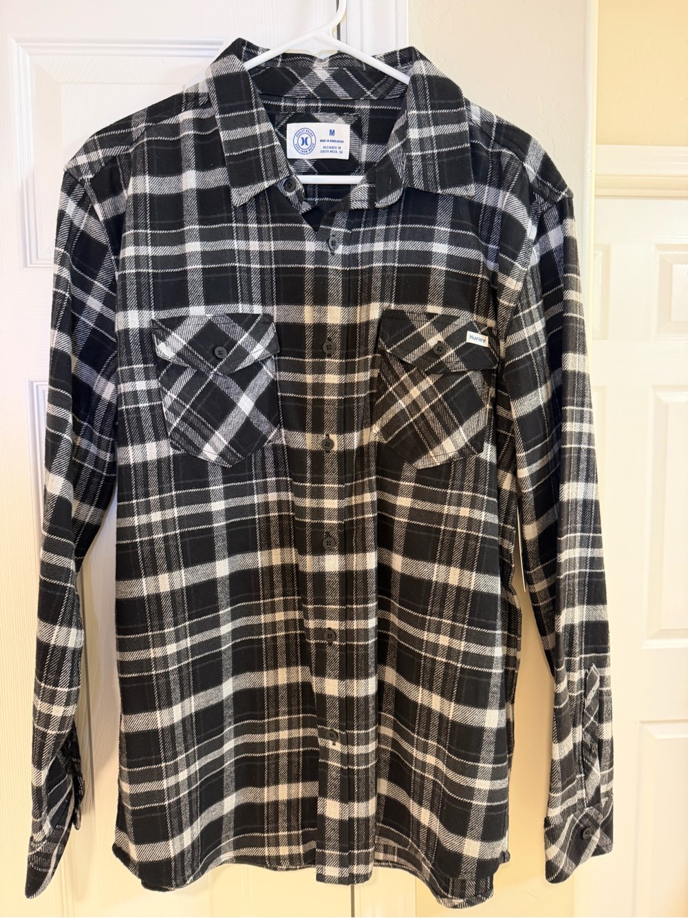 Hurley Black & White Plaid Button-Down Shirt